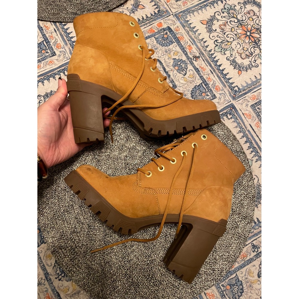 Timberland Allington Heights Wheat Nubuck Leather Heeled Boots A2MQS Womens 8.5 - Picture 5 of 7
